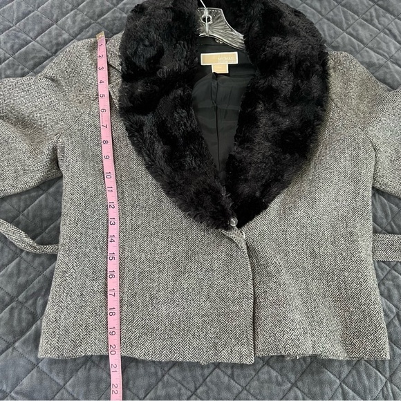 Michael Kors Coat Women Medium P Blazer Jacket Furr Collar Crop Sleeve Metallic - Picture 5 of 10
